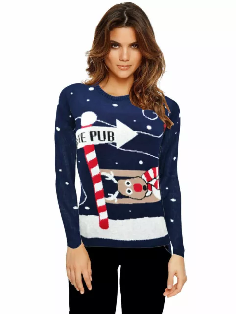 Ladies Womens Girls Xmas Christmas Novelty Jumper Sweater Rudolph Top Plus 8-22 2