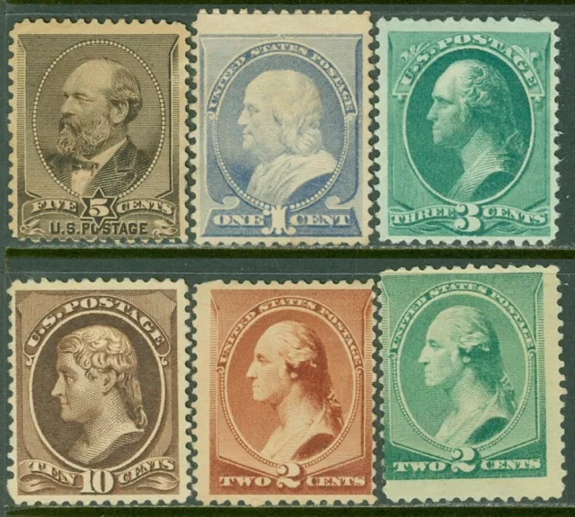 EDW1949SELL : USA 1882-87 Scott #205-7, 209-10, 213 Mint No Gum. Catalog