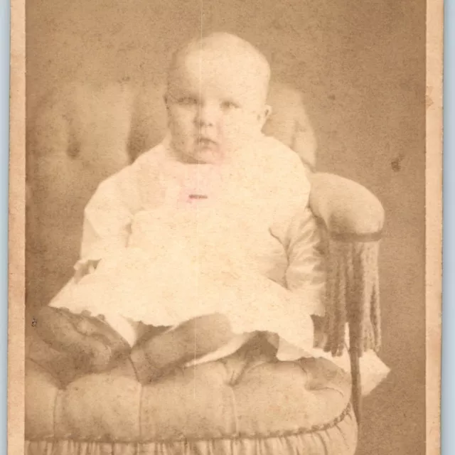 c1870s Chicago Cute Baby Boy Dress Sit in Chair CdV Photo Card Rohde Schutz H10