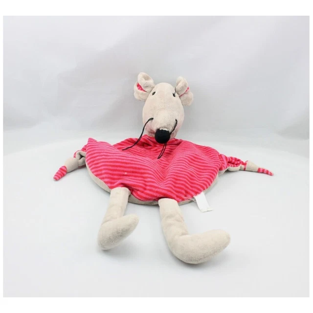 Doudou plat souris grise rose rayé DEKODO - 16326