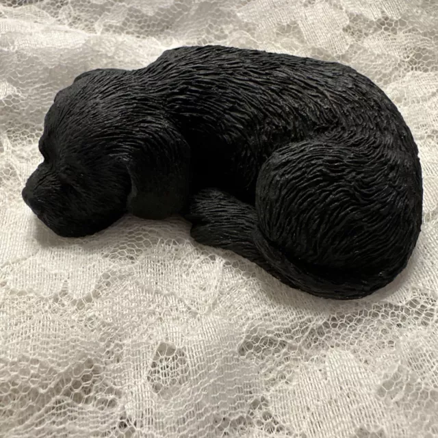 Sandicast Stone Dog Laying Sculpture Signed Sandra Brue Black Lab Puppy Figurine