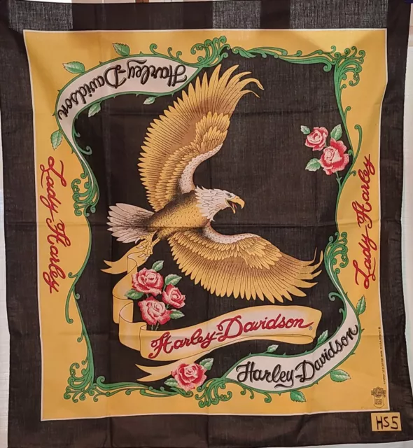 Vintage Harley Davidson Large  27 x 27 Bandana "Lady Harley" Eagle and Roses