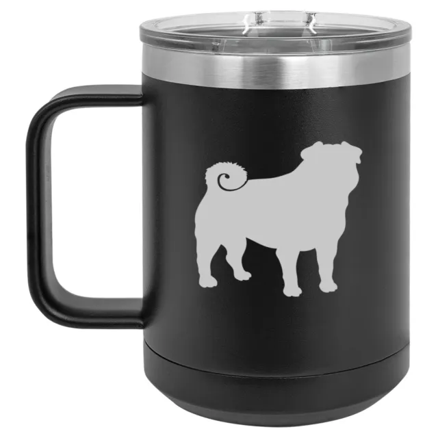 15oz Tumbler Coffee Mug Handle & Lid Travel Cup Vacuum Insulated Pug