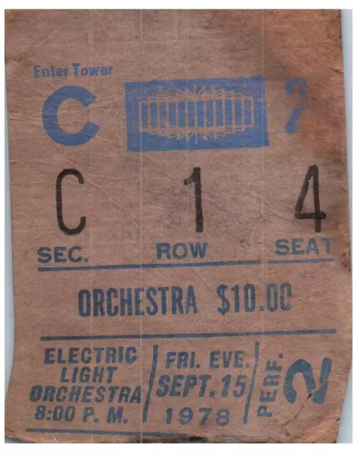 Vintage Elettrico Luce Orchestra Ticket Stub Settembre 15 1978 Msg New York