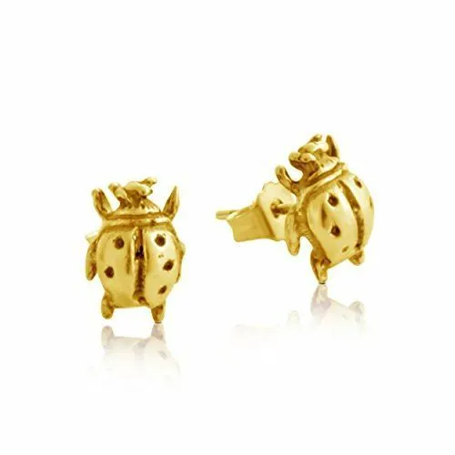 Azaggi Gold Plated 3D Tiny Ladybug Flying Insect Good Luck Stud Earrings Jewelry