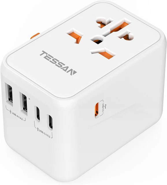 EYMUOBC - Adaptateur De Voyage Universel Avec 2 USB + 2 USB-C - Compatible USA, UK, UE, Australie, Etc. - 2