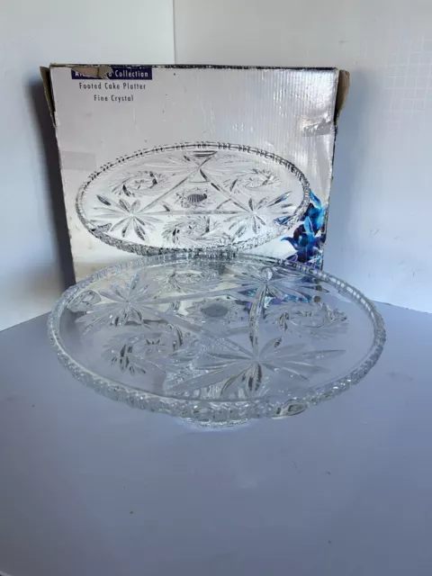 Vtg Alessandra Footed Cake Platter Plate Stand Crystal in Box