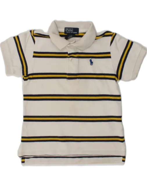 POLO RALPH LAUREN Baby Boys Polo Shirt 18-24 Months White Striped Cotton AH48