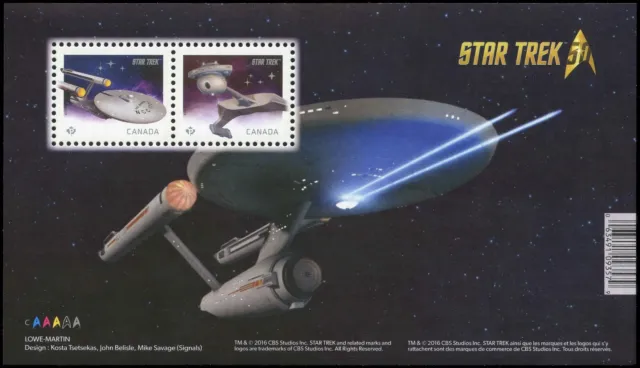 Canada Stamps Souvenir sheet of 2, Star Trek, #2911 MNH