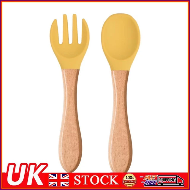 Baby Wooden Silicone Feeding Spoon Toddlers BPA-free Tableware (28)