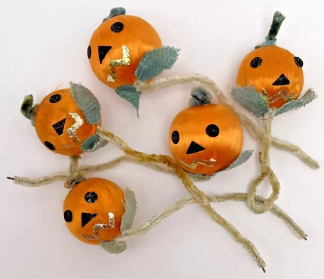 Vintage Halloween Spun Cotton Pumpkins Jackolanterns Pipe Cleaners Japan