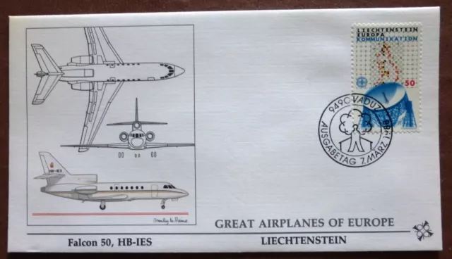 1988 Liechtenstein Europa Stamp Cover Airplanes of Europe 'Falcon' Item No A-128