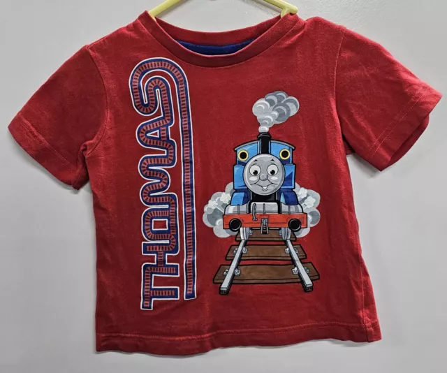 Boys Size 2 Thomas The Tank Engine Tshirt Train Tracks Red Pre-Owned