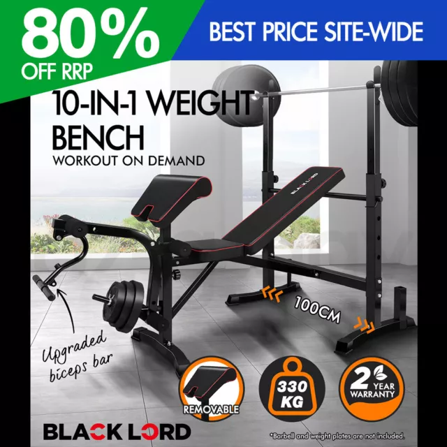 BLACK LORD Weight Bench 10in1 Press Multi-Station Fitness Home Gym Equipment