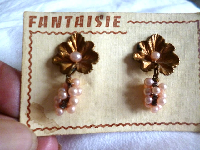 Paire De Boucles D'oreilles Fantaisie Vintage à Clips - Anciennes, Dorées