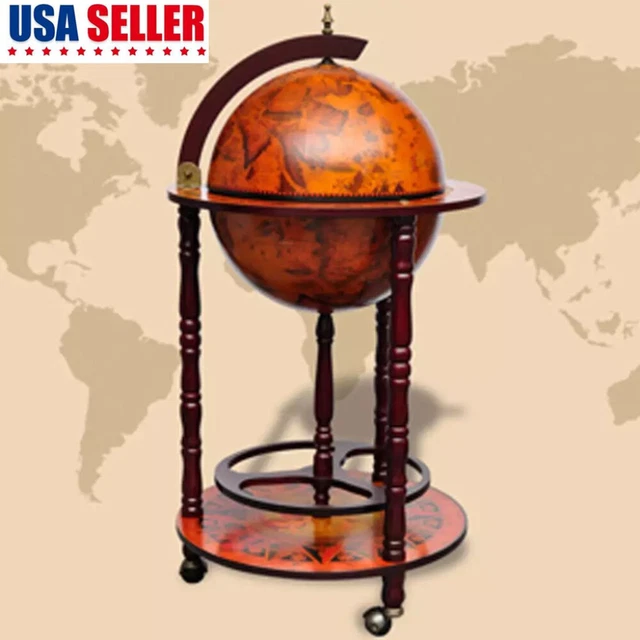 Globe Wine Bar Stand Antique Home World Map Liquor Bottle Shelf Cart Movable DE Globe Wine Bar Stand Antique Home World Map Liquor Bottle Shelf Cart Movable DE