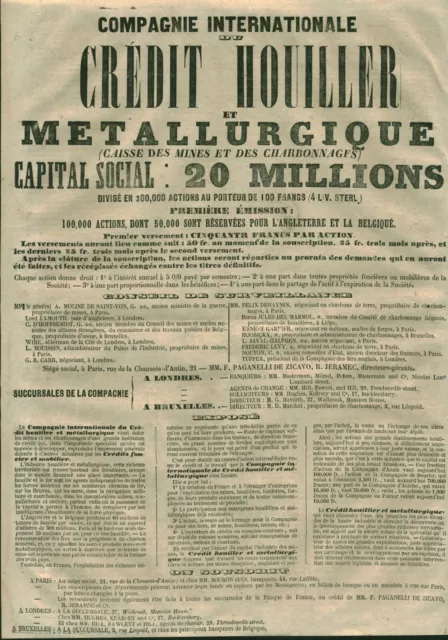 Document ancien crédit houiller et métallurgique 1856 issu de magazine