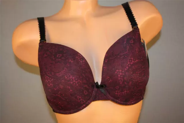 32E 32DD Le Mystere 6948 Floreale Convertible Plunge Bra Black Red NWT