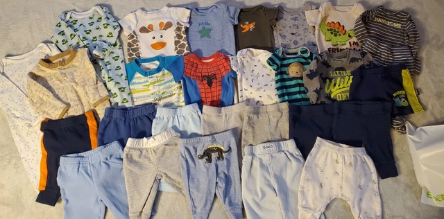 28 Piece Lot Baby Boy Newborn Clothes Carters Gerber + Shirts Pants Outfits EUC