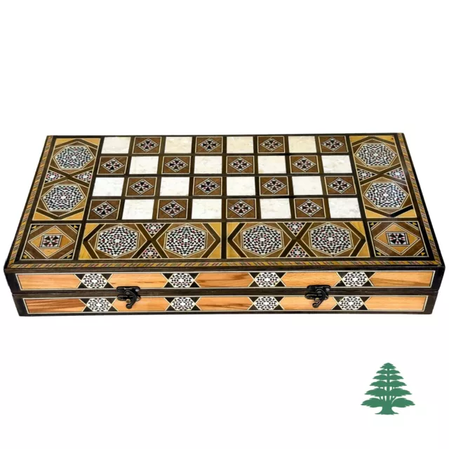 Backgammon Board and Chess Set From Lebanon Large with Mother of Pearl Inlays