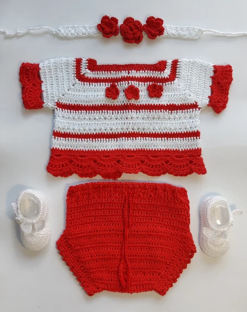 Conjunto a crochet  para bebé recién nacida 0-3 meses o reborn de 48 cm