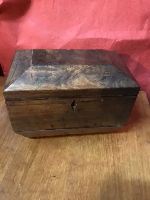 Antique Tea Caddy Wooden Box Sarcophagus Walnut AF