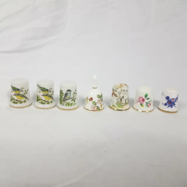 7 x Vintage Thimbles Floral Bird Design Fine Bone China Made In England