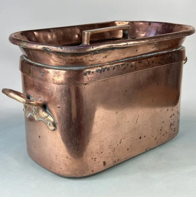 Antique French Kitchen Large & Heavy Rectangular Copper Daubiere Cooking Pot