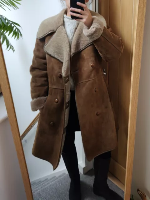 Brown Vintage Leather Shearling Coat Women M