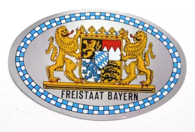 Souvenir-Aufkleber Freistaat Bayern Landeswappen Löwen Spiegelfolie 13x8 cm 80er