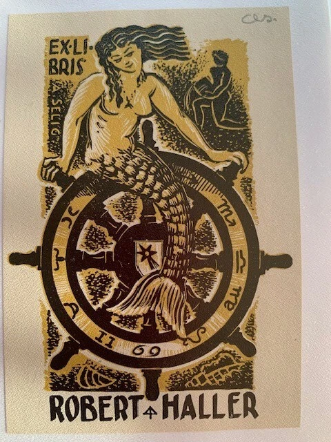 Alfred SELIG Ex-Libris for Robert HALLER, 120 x 83 mm, 20th, Yellow