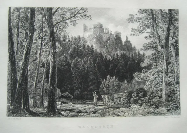 Burg Waldstein  Zamek OLesna  Schlesien  Polen Polska alter Stahlstich 1844