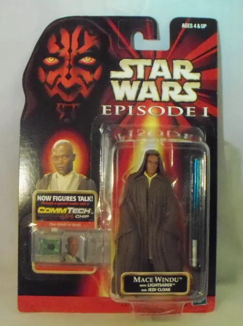 1999 Star Wars Episode 1 Commtech Chip Collection 1 Mace Windu with Lightsaber