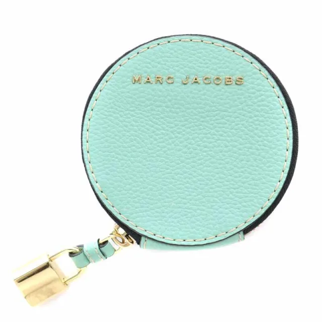 Marc Jacobs The Grind Coin Case Purse Leather Oval Round Padlock Yellow Green