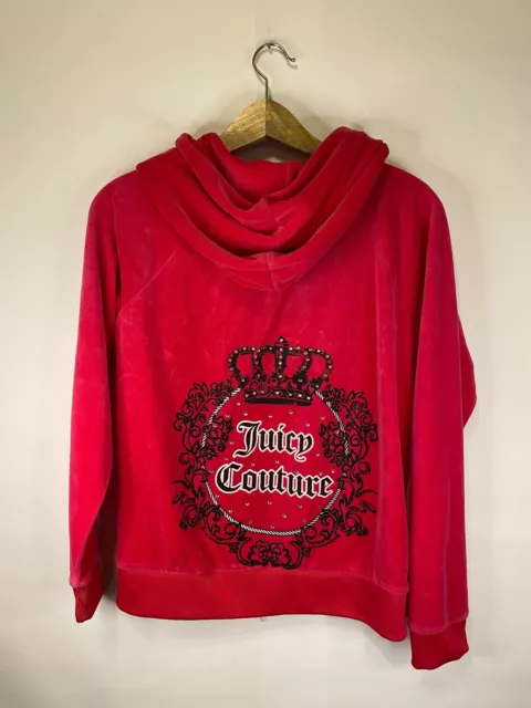 Juicy Couture Size Large Pink Velour Zip Up Track Jacket Sweatshirt Y2K Crown