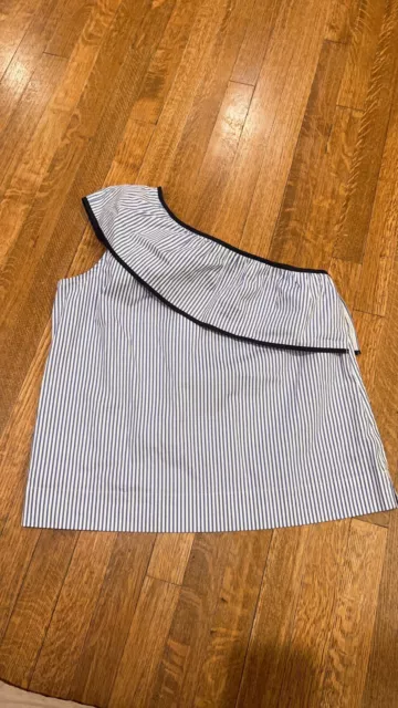 J Crew Womens Size 6 Blue White Striped Sleeveless One Shoulder Blouse Top NWT