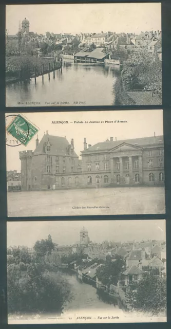 Cpa - Alençon (61) - lot de 3 cpa - Palais de Justice - Vue sur la Sarthe -