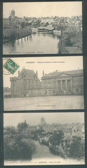 Cpa - Alençon (61) - lot of 3 cpa - Palace of Justice - view of the Sarthe -