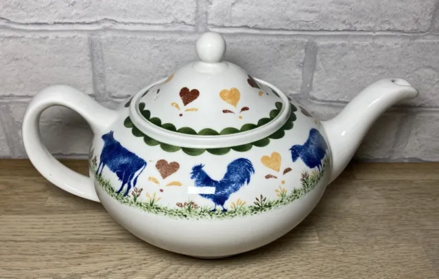 Wood & Sons Jacks Farm Teapot Ceramic Made In England Farm Animals Hearts White
