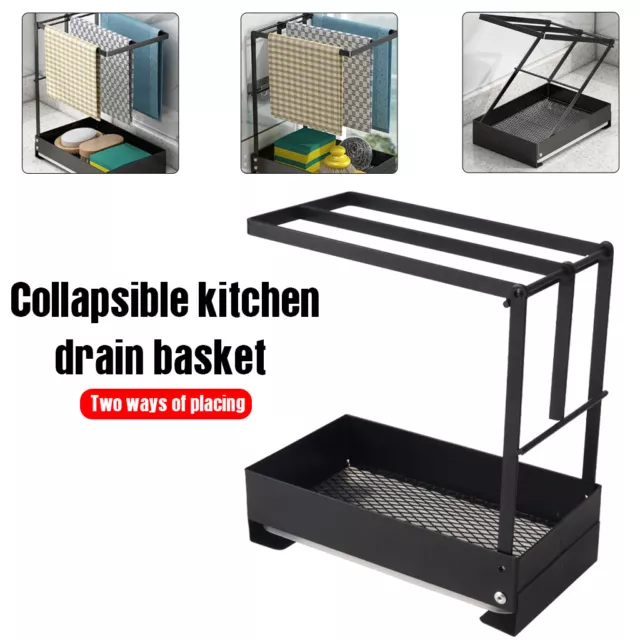 Foldable Kitchen Sink Caddy Storage Organizer Steel Sponge Soap Brush Holder AU