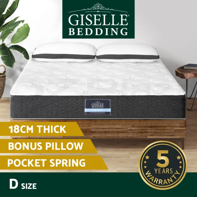 Giselle Bedding 18cm Mattress Medium Soft Pocket Spring Bed w/Pillows Double