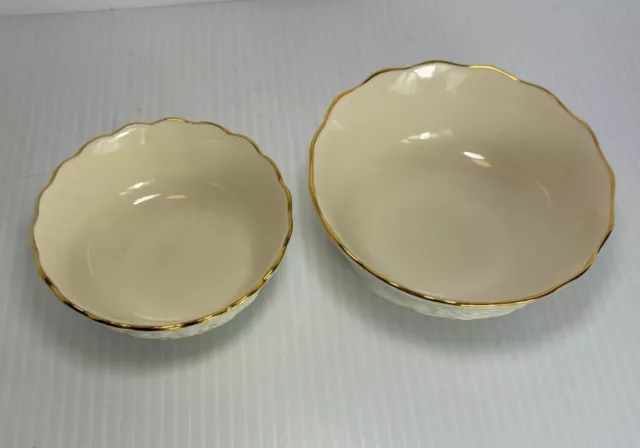 Set of 2 Small Lenox Ivory Rose Blossom Bowls,Gold Trim, Porcelain 2