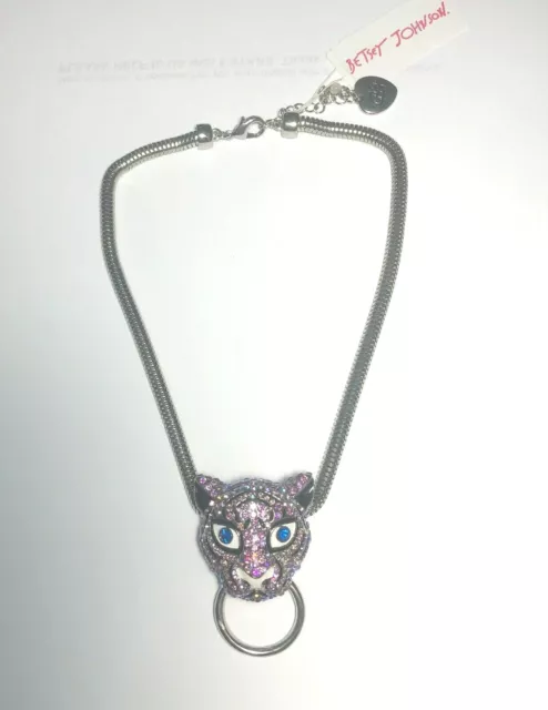 Betsey Johnson Crystal Tiger Necklace (Silver With Blue Eyes) -Free Shipping!!!