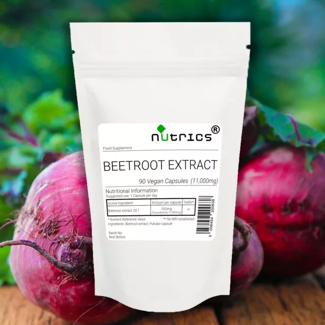 Nutrics® 11,000mg BEETROOT EXTRACT 20:1 100% Pure Vegan Capsules
