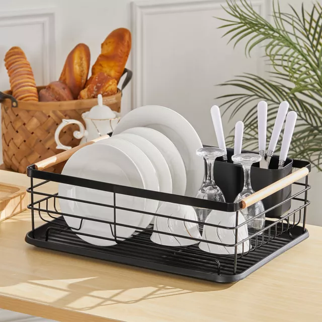 Large Dish Drainer Drying Rack Cutlery Holder Anti-Rust with Removable Drip Tray