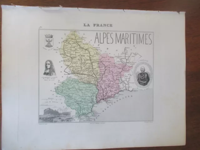 Ancienne Carte Migeon du Département des Alpes Maritimes de 1872