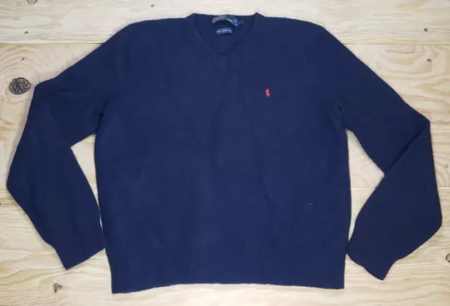 Polo by Ralph Lauren V-Neck Lamb's Wool Sweater Dark Blue Pullover Youth Sz XL