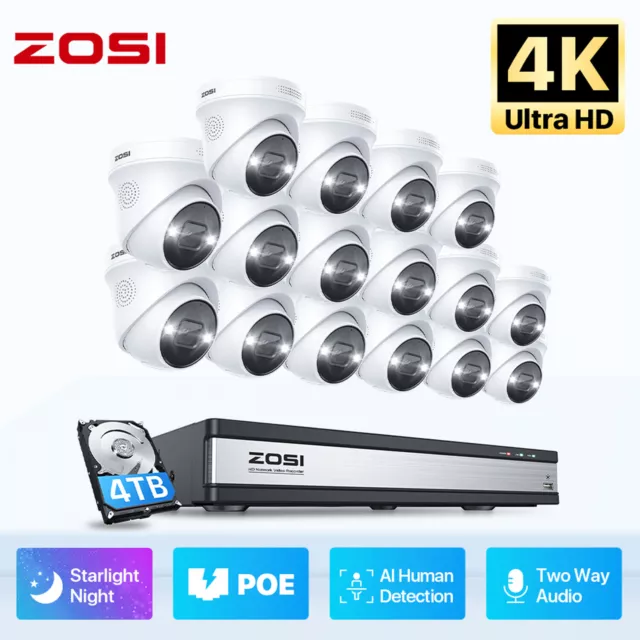 ZOSI 8CH/16CH H.265+ 4K 8MP POE Überwachungskamera Set HDD Email Alarm Audio PIR
