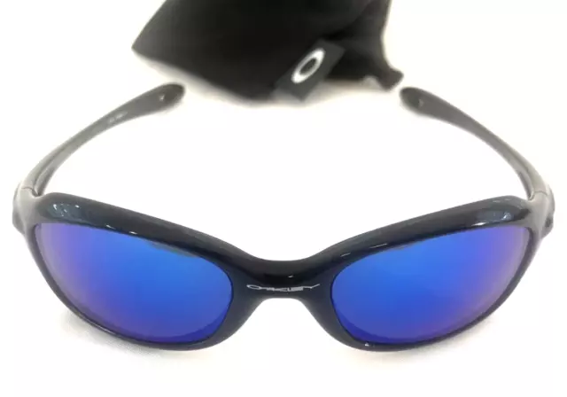 RARE OAKLEY XS FIVES SUNGLASSES Polished Black Frames w/ Blue Iridium Lenses