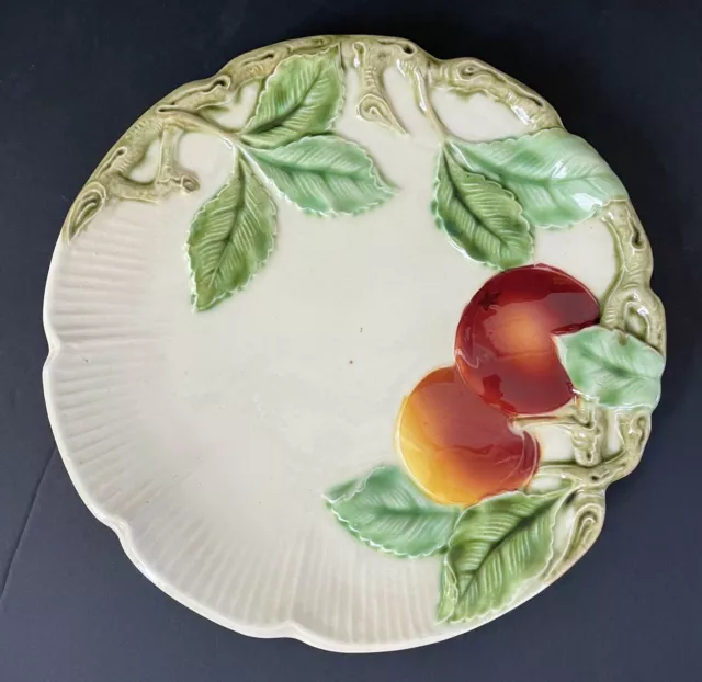 Vintage Majolica Fruit DinnerPlate Wall Hanging Czechoslovakia #827 Peach  10.5”